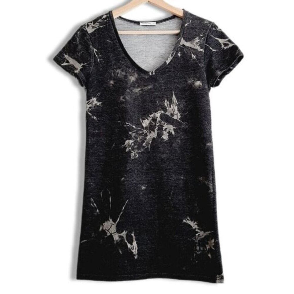 ANTISTAR Tie-Dye V-Neck Mini Dress Tunic Grey Shades Neutral Sz S